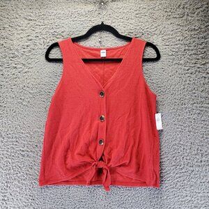 Old Navy Top Womens Small Red Sleeveless Button Front Tie Hem Lightweight